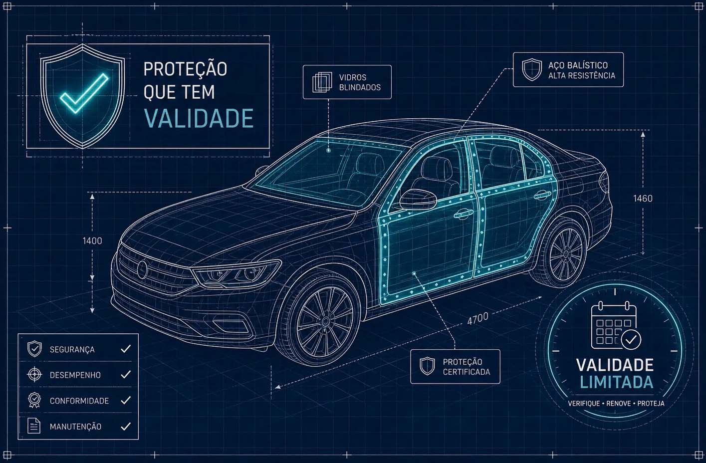 Vidro blindado de carro executivo com sinais de delaminação nas bordas