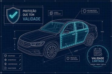 Vidro blindado de carro executivo com sinais de delaminação nas bordas